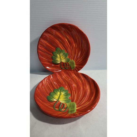 Celebrations Home Stoneware Pumpkin Collection Plates Set 2 Harvest Thanksgiving - Picture 5 of 5
